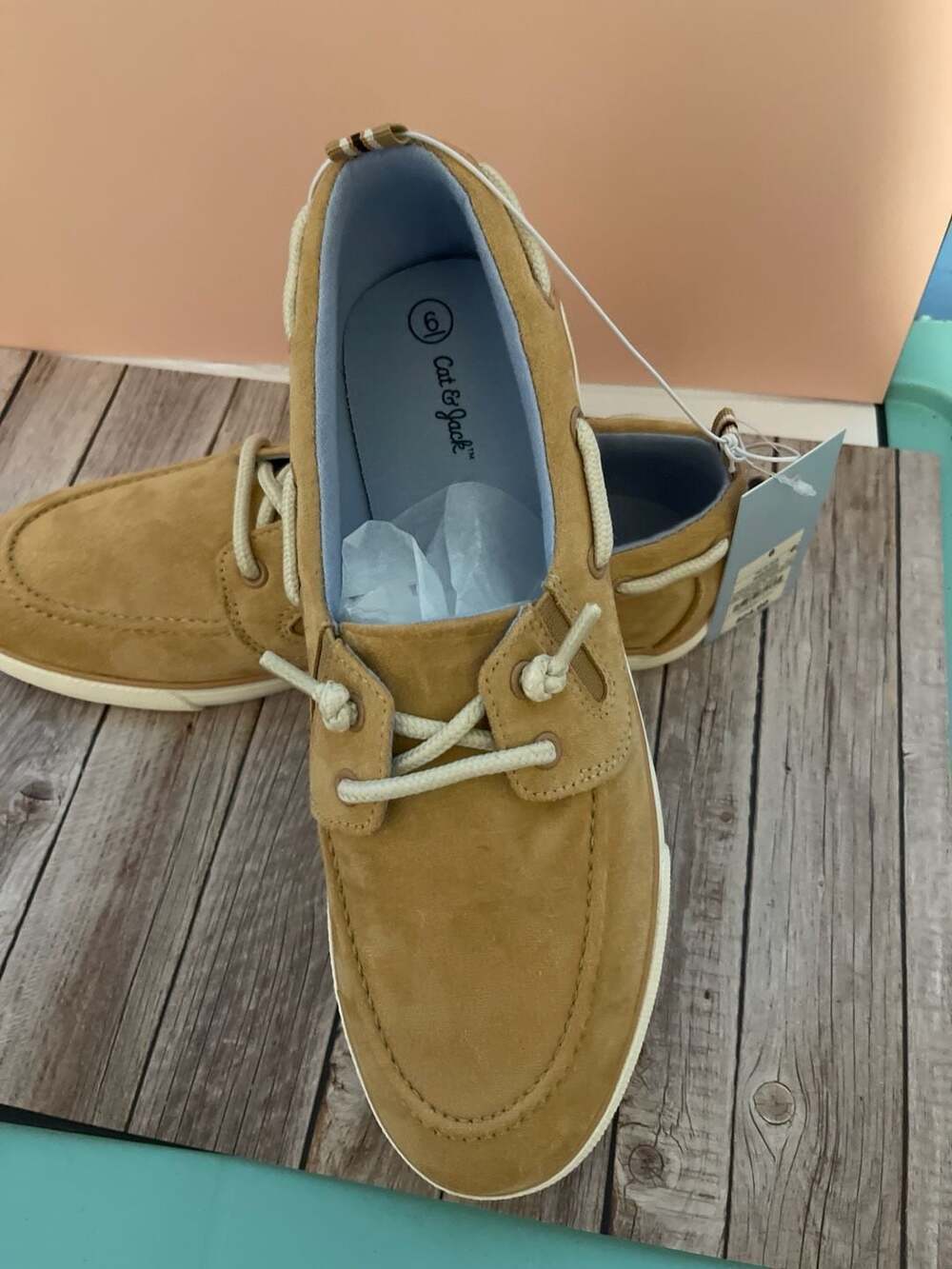 Cat & Jack Boys Reece Slip-On Boat Shoes Suede Beige Size 6 - Picture 3 of 6